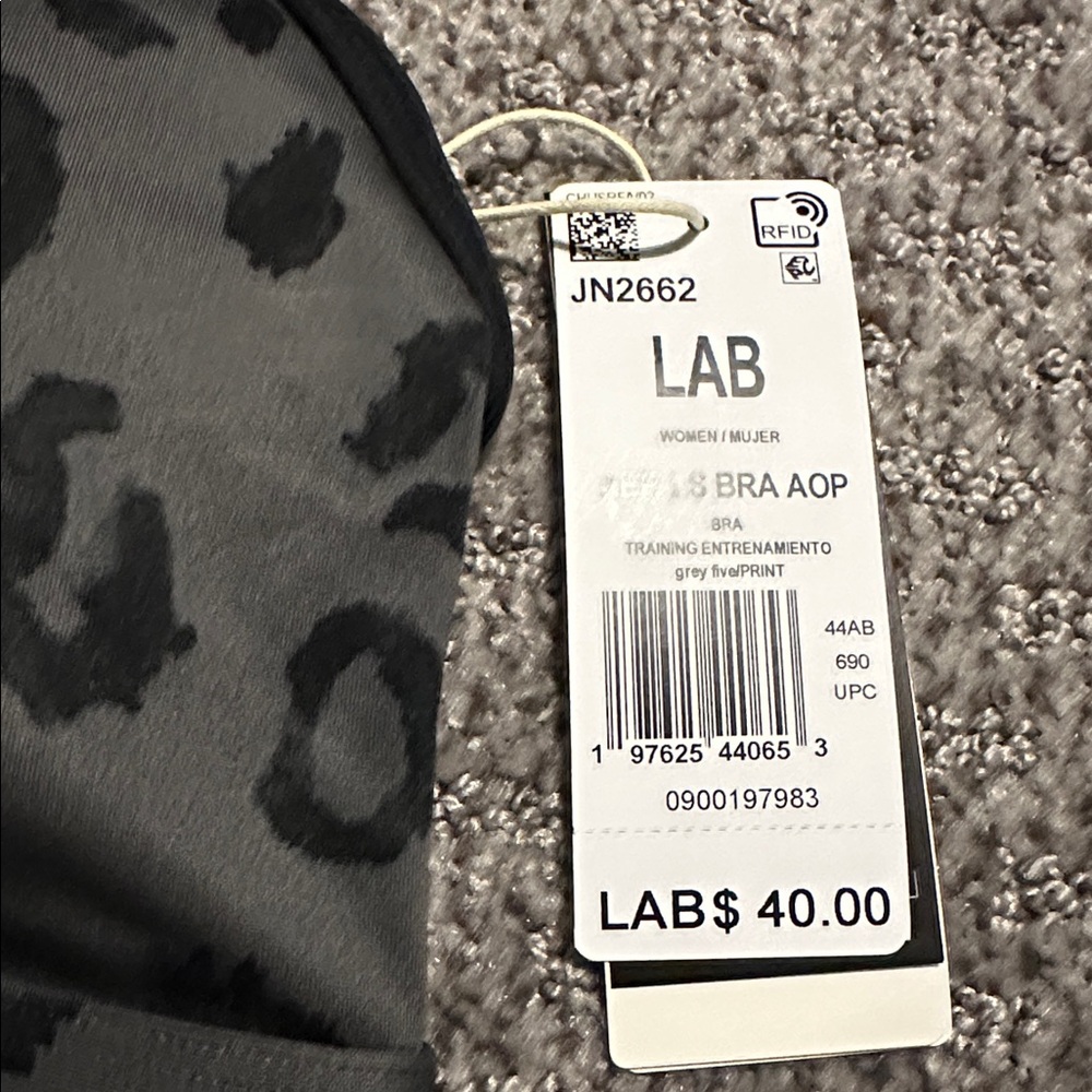Adidas Black & Gray Leopard Print Sports Bra Size L A/B - Picture 2 of 6